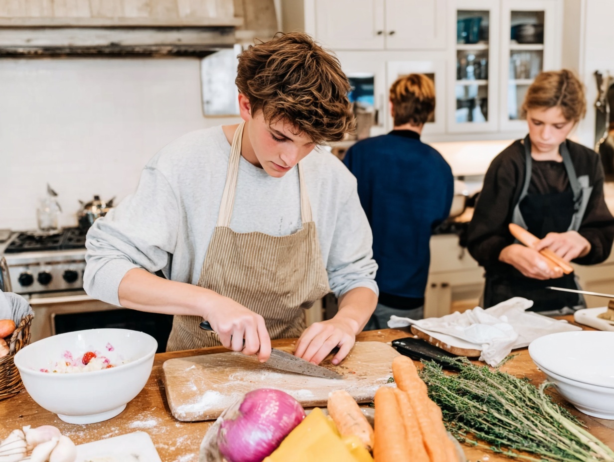 Kids learning cooking skills